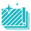 Icon of two overlapping sheets with diagonal stripes and two sparkling stars, suggesting cleanliness or newness.