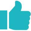 Solid teal thumbs-up icon, reminiscent of a painter’s bold brushstroke, set against a light gray background.