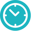 Teal clock icon showing the time at approximately 10:10, with a circular border and simple clock hands and tick marks.